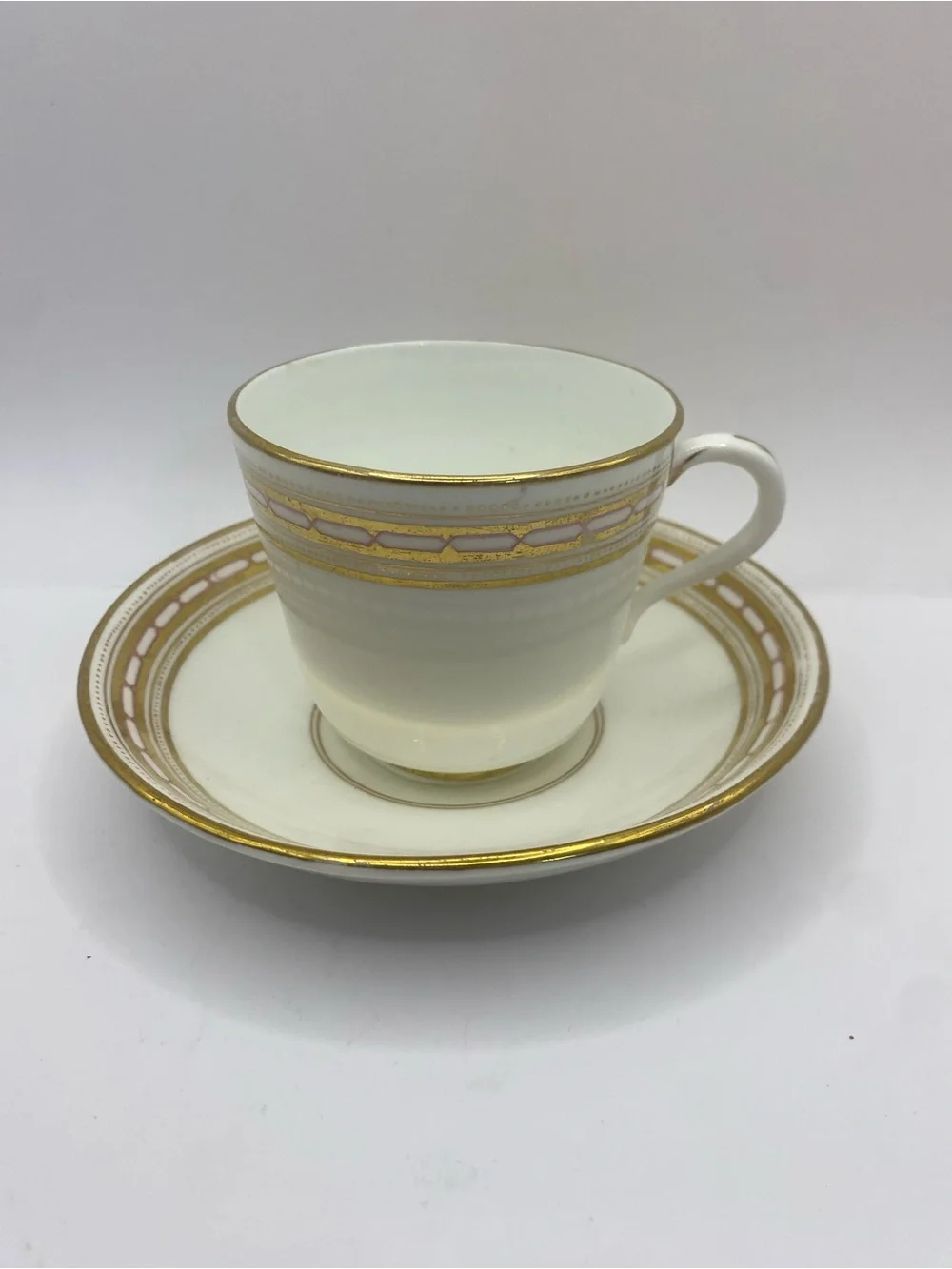 Antique Set Of 2 Cups & Sauces Porcelain With Gold Detail Marker Mark 6865/16